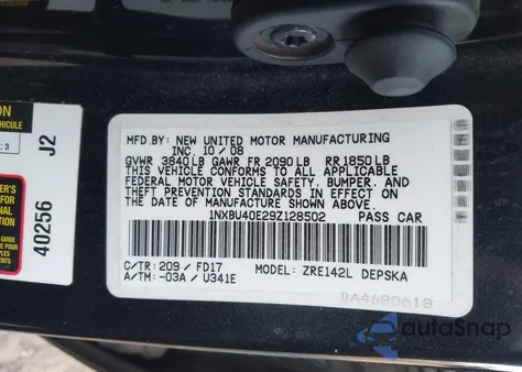 2009 Toyota Corolla S z USA, uszkodzony, nr VIN 1NXBU40E29Z128502